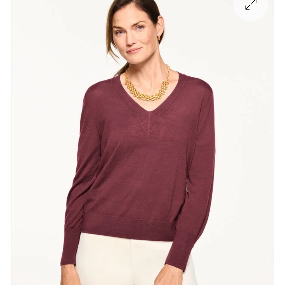 Talbots Maroon Red Pure Merino Wool V-Neck Sweater Classic Womens Size XLP